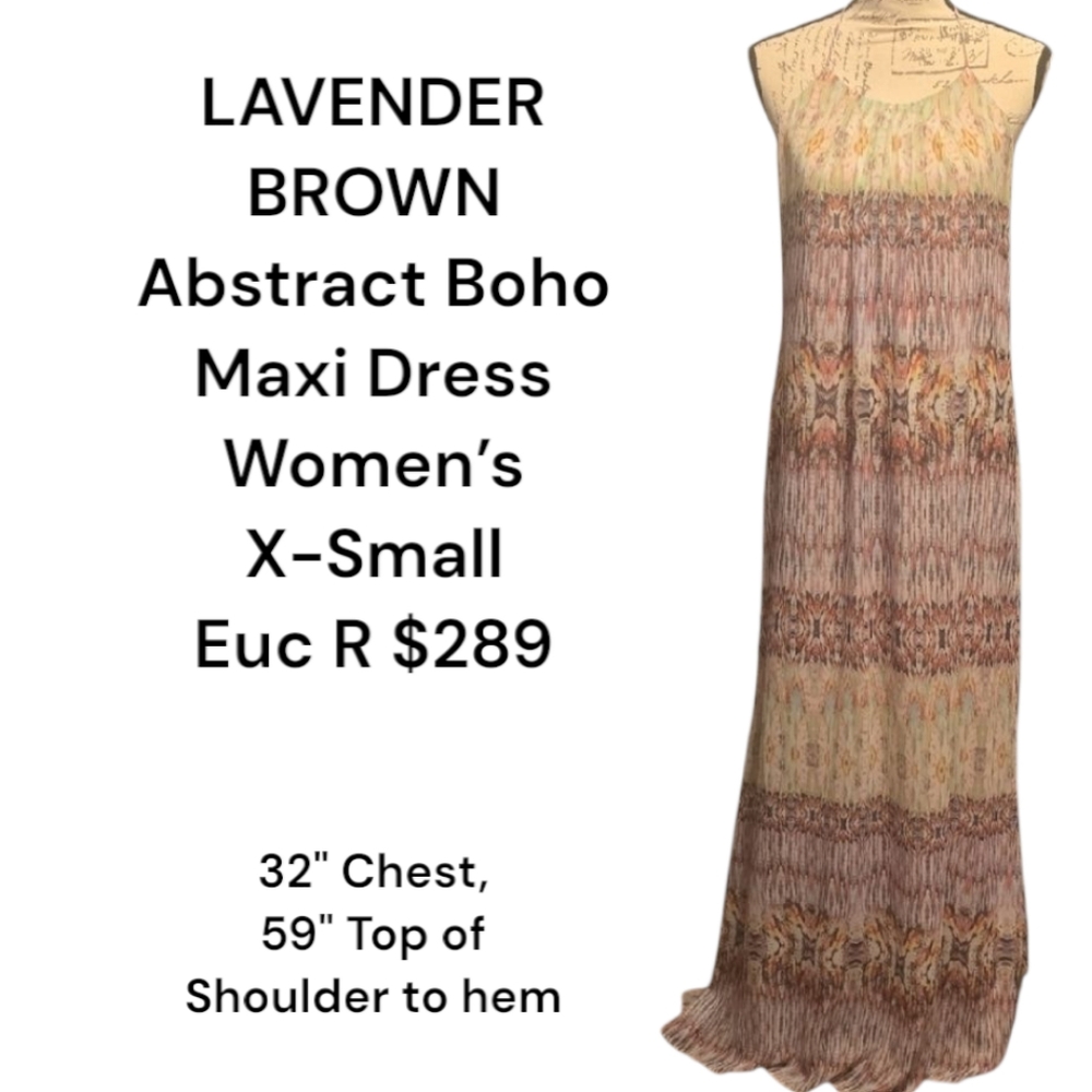 LAVENDER BROWN Abstract Boho Flowy Maxi Dress Women's X-Small EUC R $289